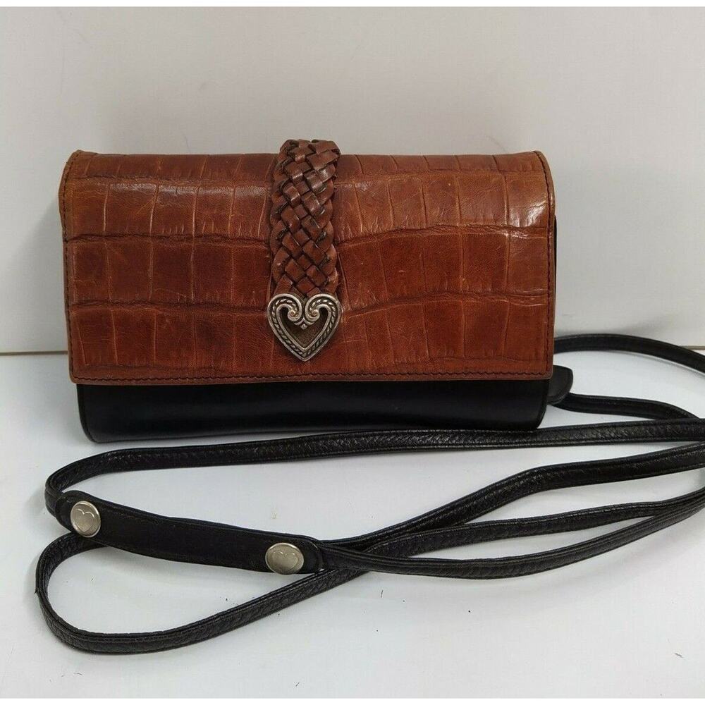 Brighton Burgundy Leather Crocodile Embossed Pockets Credit Card Crossbody Bag